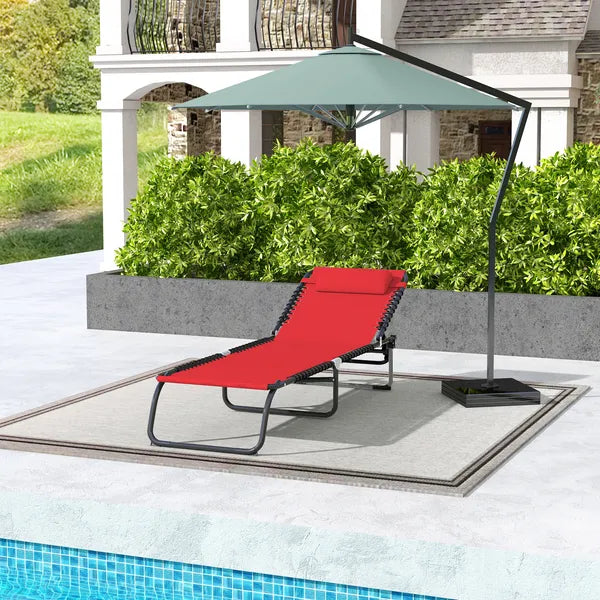 Folding Chaise Lounge Chair, 4-Position Backrest, Pillow, Breathable Mesh for Patio, Garden Sun, Poolside, Wine Red - product image 10