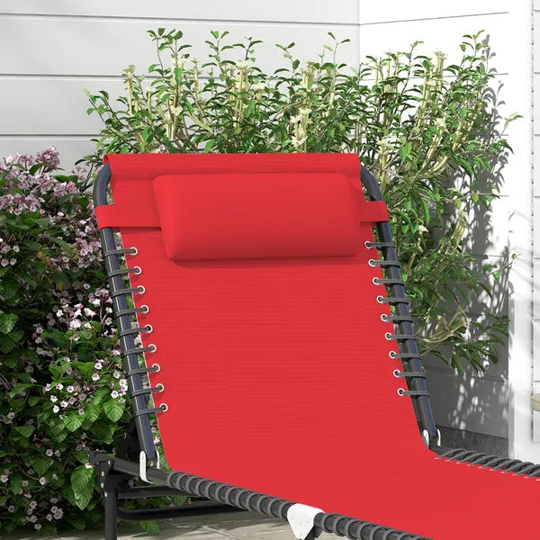 Folding Chaise Lounge Chair, 4-Position Backrest, Pillow, Breathable Mesh for Patio, Garden Sun, Poolside, Wine Red - product image 8