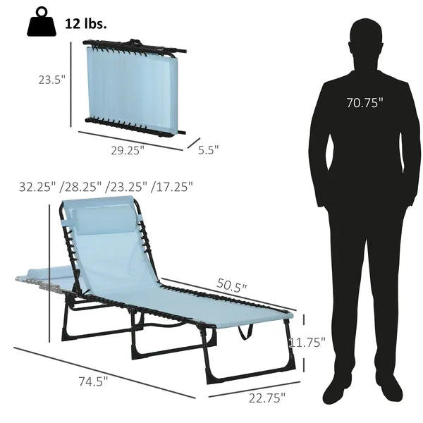 Folding Chaise Lounge Chair, 4-Position Reclining, Breathable Mesh Seat, Outdoor Sun Tanning Chair for Beach, Yard, Patio, Blue - product image 3