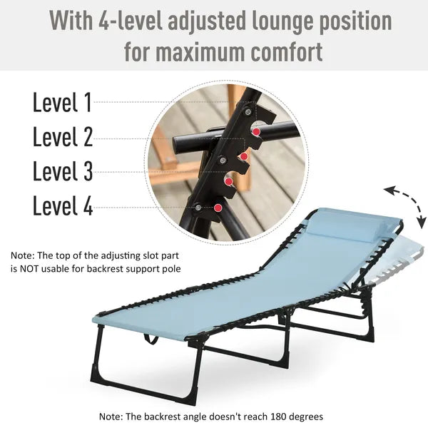 Folding Chaise Lounge Chair, 4-Position Reclining, Breathable Mesh Seat, Outdoor Sun Tanning Chair for Beach, Yard, Patio, Blue - product image 4