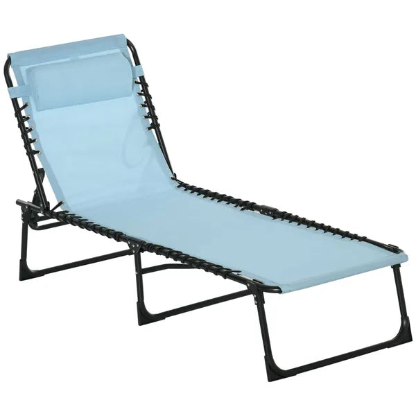 Folding Chaise Lounge Chair, 4-Position Reclining, Breathable Mesh Seat, Outdoor Sun Tanning Chair for Beach, Yard, Patio, Blue - product image 1