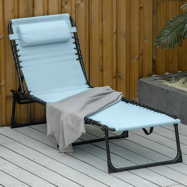 Folding Chaise Lounge Chair, 4-Position Reclining, Breathable Mesh Seat, Outdoor Sun Tanning Chair for Beach, Yard, Patio, Blue - product image 2