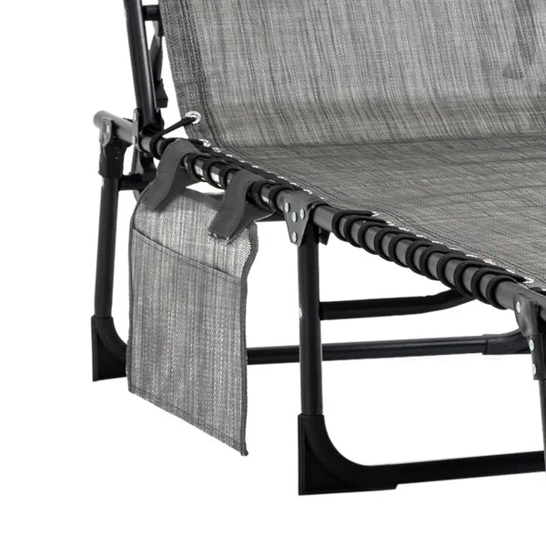 Outsunny Folding Chaise Lounge Chair, 5-Level Adjustable Backrest, Side Pocket and Pillow, Breathable Mesh, for Patio, Garden, Grey - product image 9
