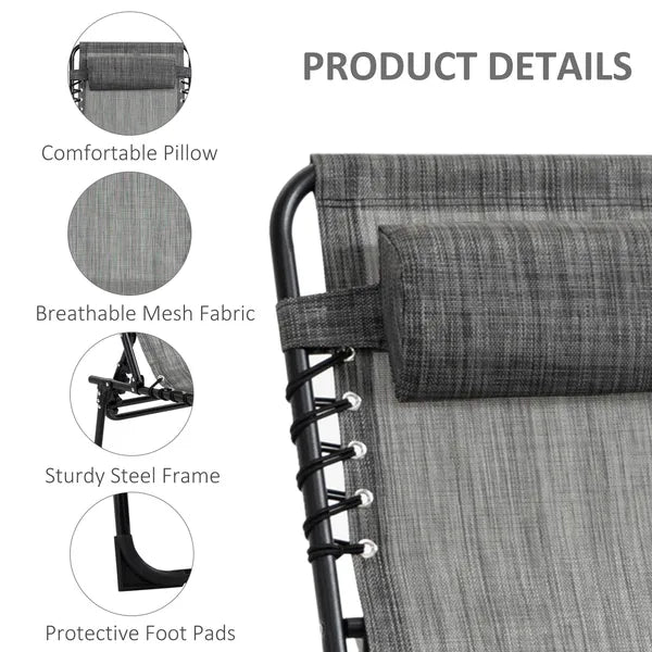Outsunny Folding Chaise Lounge Chair, 5-Level Adjustable Backrest, Side Pocket and Pillow, Breathable Mesh, for Patio, Garden, Grey - product image 5