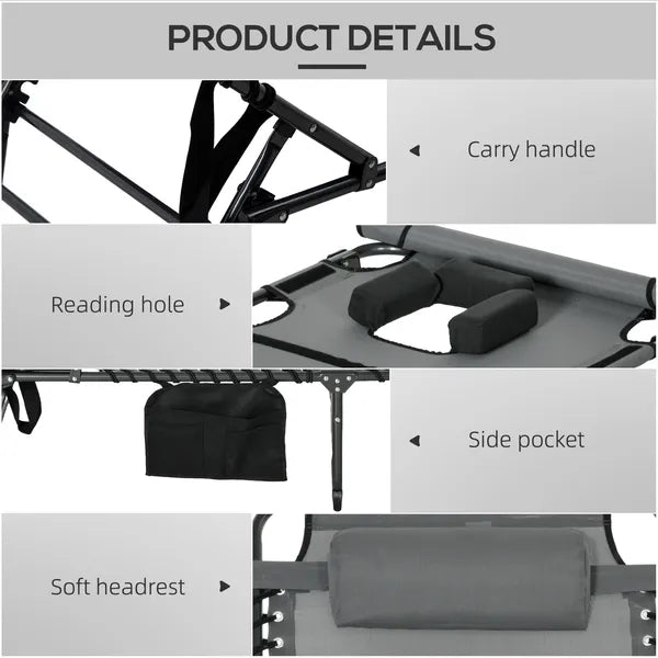 Outsunny Folding Chaise Lounge Chair: 5-Level Reclining Back, Reading Hole, Side Pocket, Headrest, Comfortable Lounging, Gray - product image 5