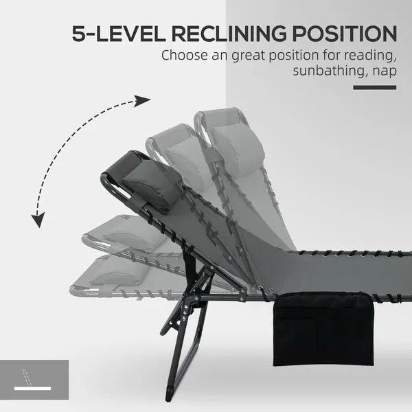 Outsunny Folding Chaise Lounge Chair: 5-Level Reclining Back, Reading Hole, Side Pocket, Headrest, Comfortable Lounging, Gray - product image 6