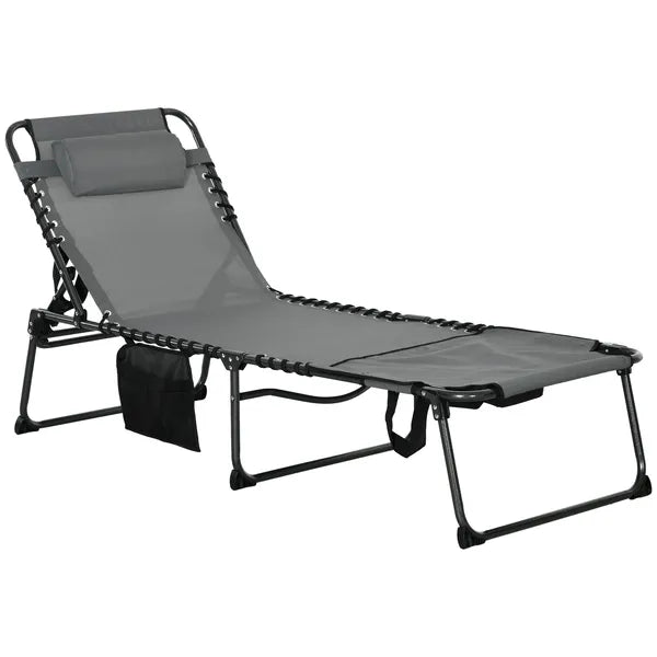 Outsunny Folding Chaise Lounge Chair: 5-Level Reclining Back, Reading Hole, Side Pocket, Headrest, Comfortable Lounging, Gray - product image 12