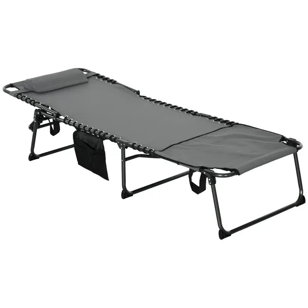 Outsunny Folding Chaise Lounge Chair: 5-Level Reclining Back, Reading Hole, Side Pocket, Headrest, Comfortable Lounging, Gray - product image 1