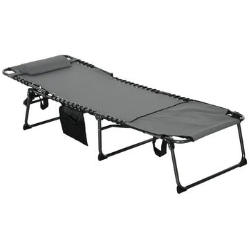 Outsunny Folding Chaise Lounge Chair: 5-Level Reclining Back, Reading Hole, Side Pocket, Headrest, Comfortable Lounging, Gray - product image 1