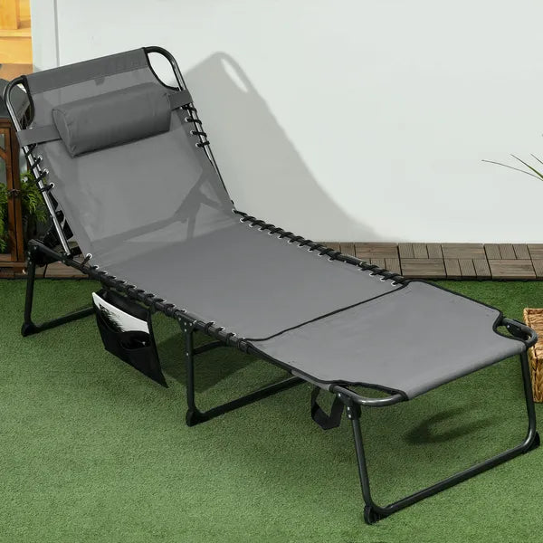Outsunny Folding Chaise Lounge Chair: 5-Level Reclining Back, Reading Hole, Side Pocket, Headrest, Comfortable Lounging, Gray - product image 10