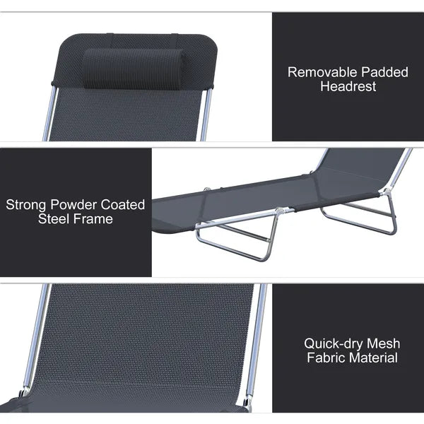 Outsunny Folding Chaise Lounge Chair, Black, Portable, 6-Level Adjustable Back, Pillow Included, for Patio, Garden, Beach - product image 5