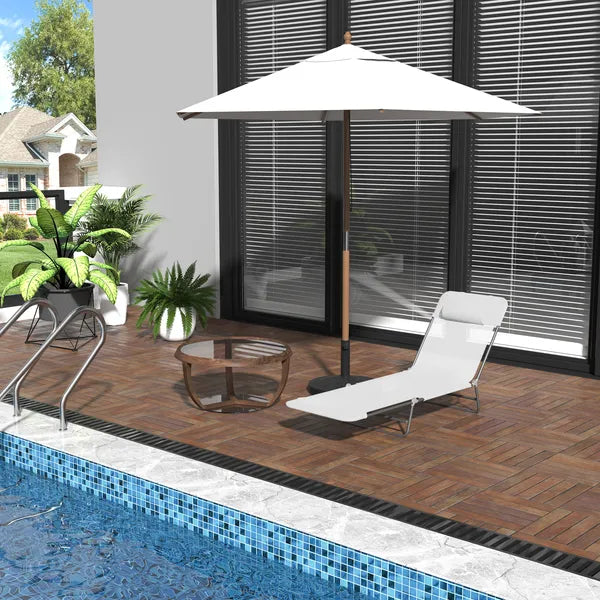 Outsunny Folding Chaise Lounge Chair, Cream White, 5-Level Adjustable with Headrest, Breathable Mesh for Beach and Patio - product image 2
