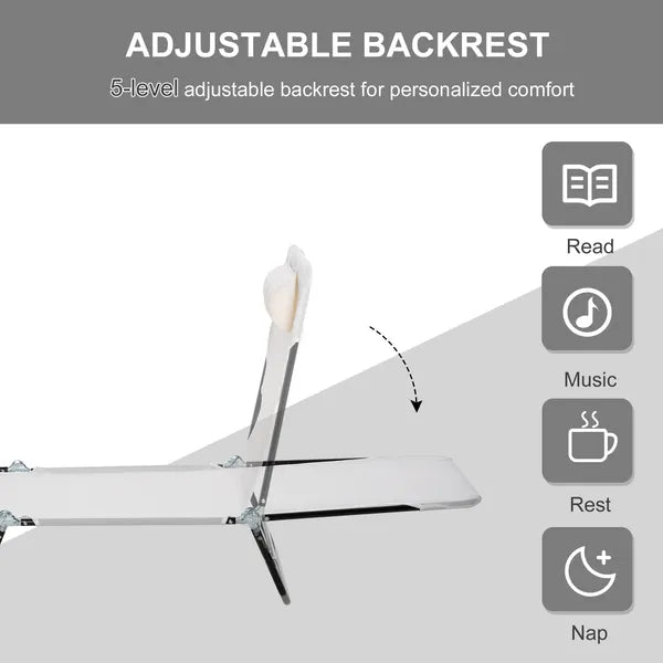 Outsunny Folding Chaise Lounge Chair, Cream White, 5-Level Adjustable with Headrest, Breathable Mesh for Beach and Patio - product image 4