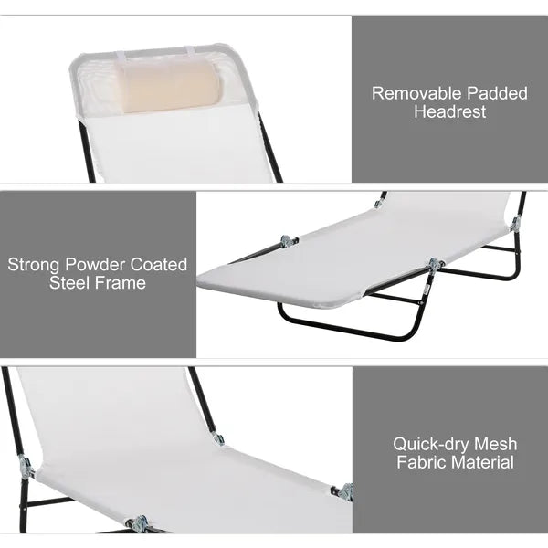 Outsunny Folding Chaise Lounge Chair, Cream White, 5-Level Adjustable with Headrest, Breathable Mesh for Beach and Patio - product image 5