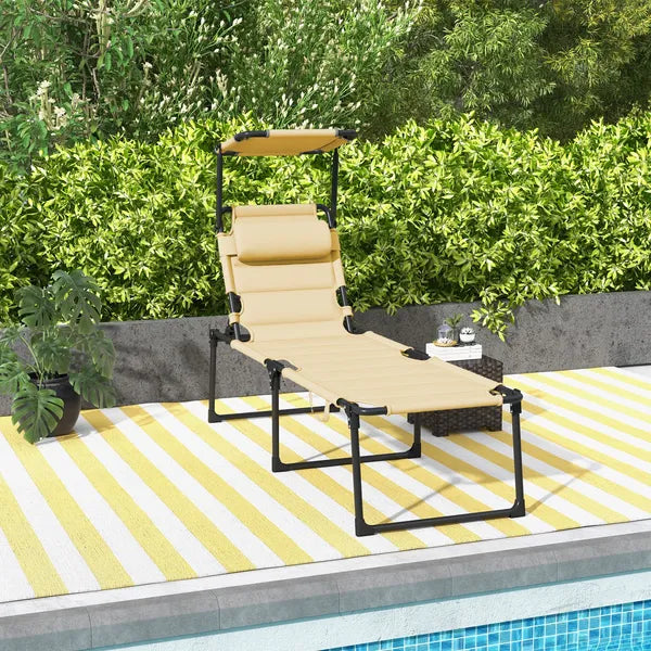 Outsunny Folding Chaise Lounge Chair Cream with Adjustable Backrest Sun Roof and Head Pillow - product image 10