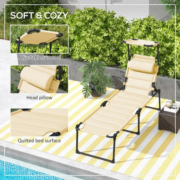 Outsunny Folding Chaise Lounge Chair Cream with Adjustable Backrest Sun Roof and Head Pillow - product image 6