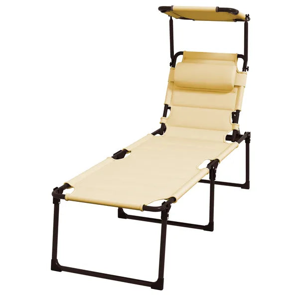 Outsunny Folding Chaise Lounge Chair Cream with Adjustable Backrest Sun Roof and Head Pillow - product image 1