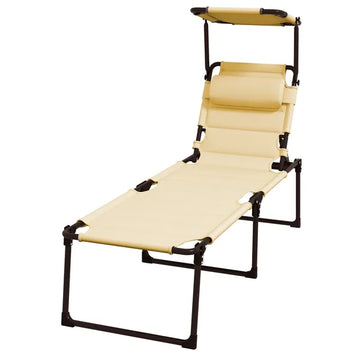 Outsunny Folding Chaise Lounge Chair Cream with Adjustable Backrest Sun Roof and Head Pillow - product image 1
