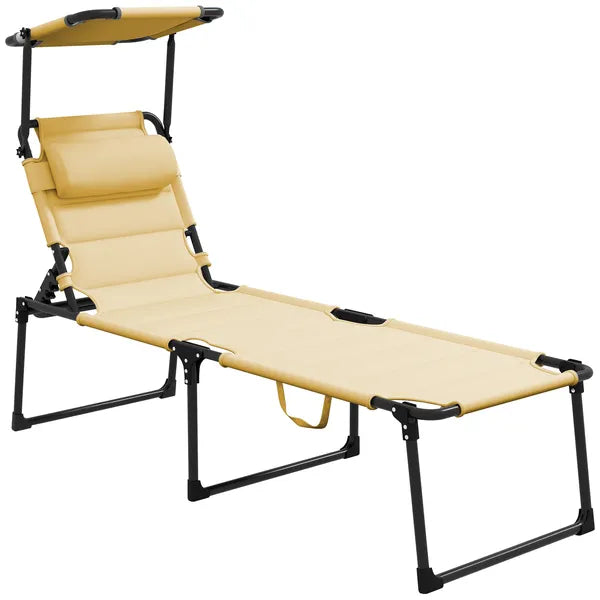 Outsunny Folding Chaise Lounge Chair Cream with Adjustable Backrest Sun Roof and Head Pillow - product image 11