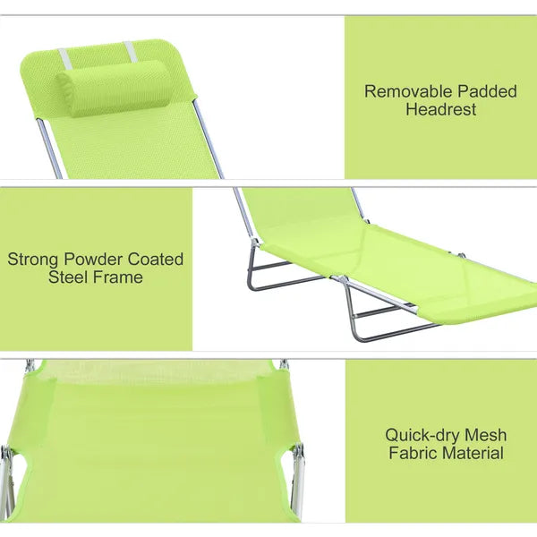Outsunny Folding Chaise Lounge Chair, Green, Portable, 6-Level Adjustable Back, Pillow Included, for Patio, Garden, Beach - product image 5