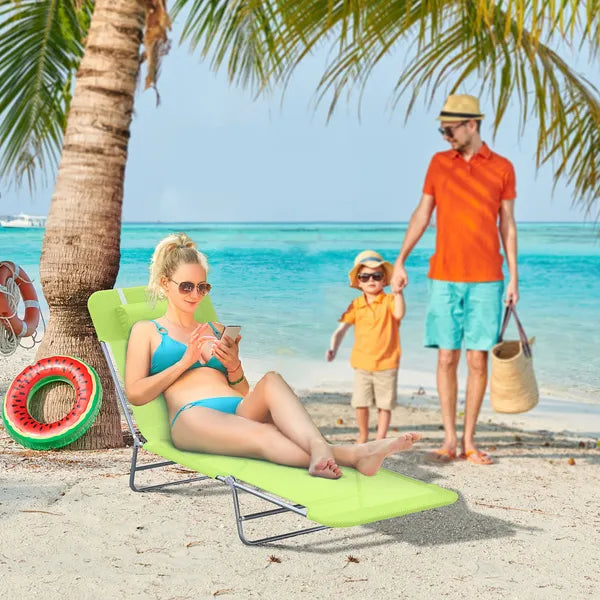 Outsunny Folding Chaise Lounge Chair, Green, Portable, 6-Level Adjustable Back, Pillow Included, for Patio, Garden, Beach - product image 10