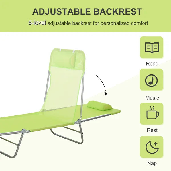 Outsunny Folding Chaise Lounge Chair, Green, Portable, 6-Level Adjustable Back, Pillow Included, for Patio, Garden, Beach - product image 4