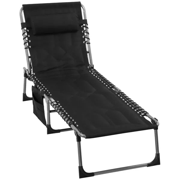 Folding Chaise Lounge Chair with 5 Position Backrest and Pillow, Black - product image 11