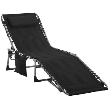 Folding Chaise Lounge Chair with 5 Position Backrest and Pillow, Black - product image 1
