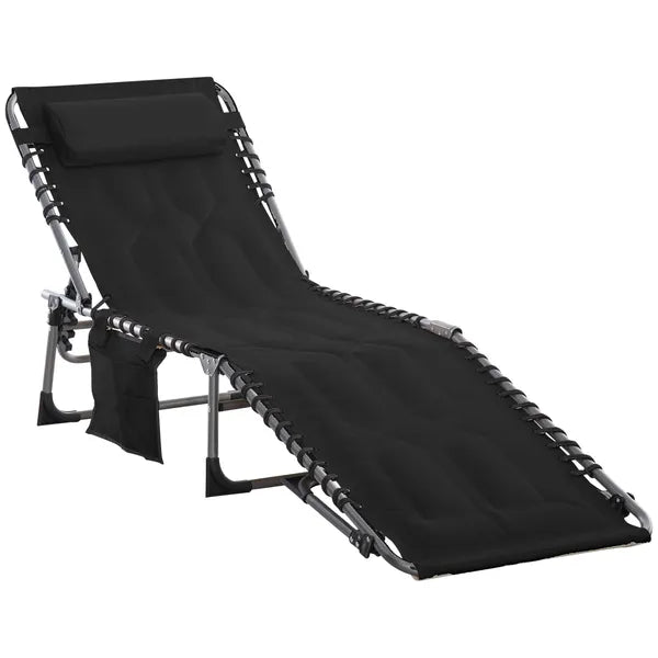 Folding Chaise Lounge Chair with 5 Position Backrest and Pillow, Black - product image 1