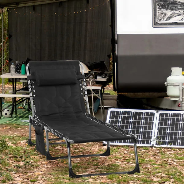Folding Chaise Lounge Chair with 5 Position Backrest and Pillow, Black - product image 10