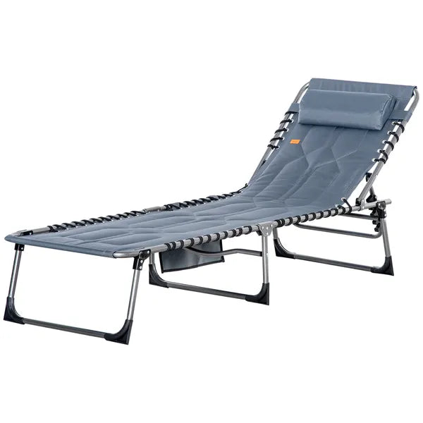 Outsunny Folding Chaise Lounge Chair, Padded Reclining Chair with 5-position Backrest, Pillow and Pocket for Deck, Beach, Lawn and Sunbathing, Grey - product image 11
