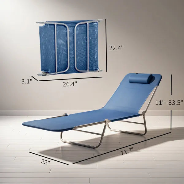 Folding Chaise Lounge Chair, Pool Sun Tanning Chair, Outdoor Lounge Chair with Reclining Back, Breathable Mesh Seat, Headrest for Beach, Yard, Patio, Dark Blue - product image 3
