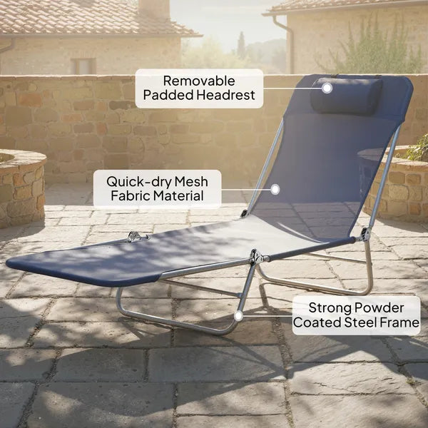 Folding Chaise Lounge Chair, Pool Sun Tanning Chair, Outdoor Lounge Chair with Reclining Back, Breathable Mesh Seat, Headrest for Beach, Yard, Patio, Dark Blue - product image 5