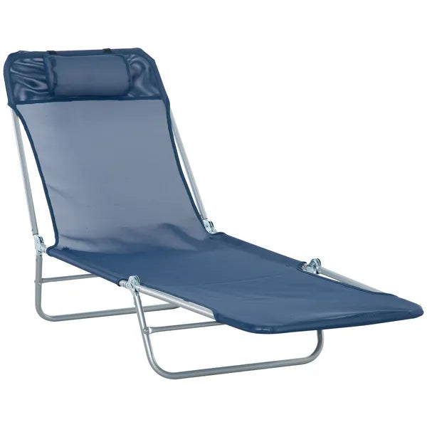 Folding Chaise Lounge Chair, Pool Sun Tanning Chair, Outdoor Lounge Chair with Reclining Back, Breathable Mesh Seat, Headrest for Beach, Yard, Patio, Dark Blue - product image 1