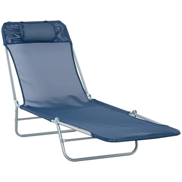 Folding Chaise Lounge Chair, Pool Sun Tanning Chair, Outdoor Lounge Chair with Reclining Back, Breathable Mesh Seat, Headrest for Beach, Yard, Patio, Dark Blue - product image 1