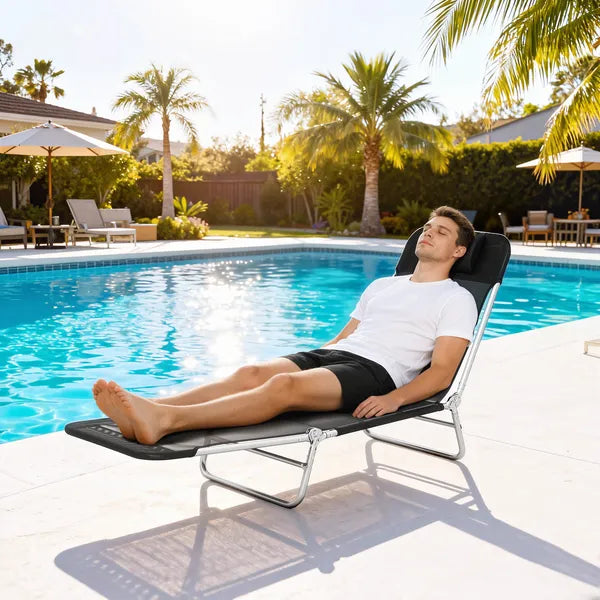 Outsunny Folding Chaise Lounge Chair, Portable Tanning Chair with Adjustable Backrest, Pillow for Beach Poolside Patio, Black - product image 10