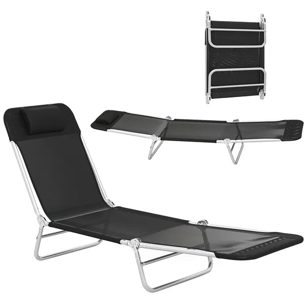Outsunny Folding Chaise Lounge Chair, Portable Tanning Chair with Adjustable Backrest, Pillow for Beach Poolside Patio, Black - product image 11