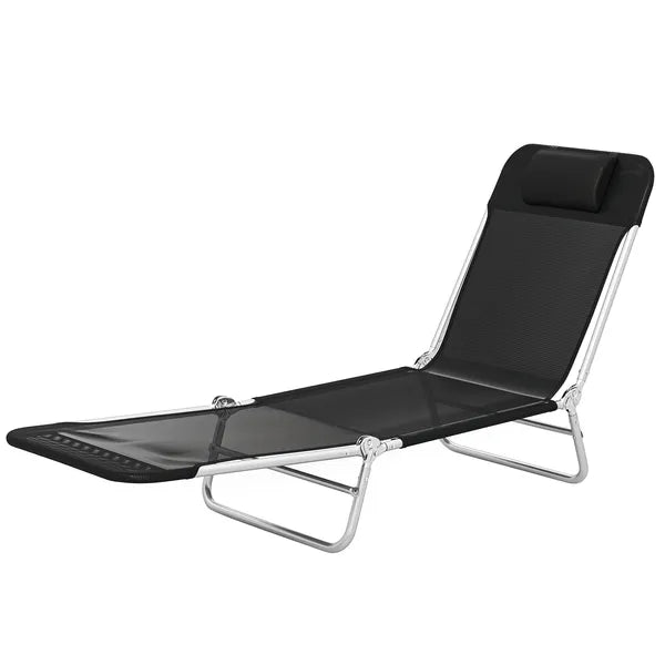Outsunny Folding Chaise Lounge Chair, Portable Tanning Chair with Adjustable Backrest, Pillow for Beach Poolside Patio, Black - product image 1