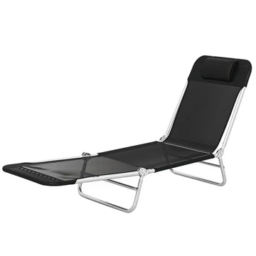 Outsunny Folding Chaise Lounge Chair, Portable Tanning Chair with Adjustable Backrest, Pillow for Beach Poolside Patio, Black - product image 1