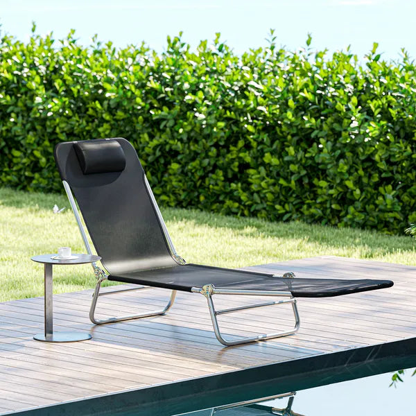 Outsunny Folding Chaise Lounge Chair, Portable Tanning Chair with Adjustable Backrest, Pillow for Beach Poolside Patio, Black - product image 9