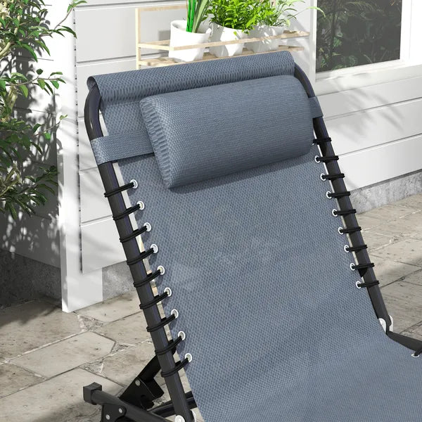 Folding Chaise Lounge Pool Chair, 4-Position Reclining Back, Mesh Seat, Patio Sun Tanning Chair for Beach, Yard, Patio, Gray - product image 8
