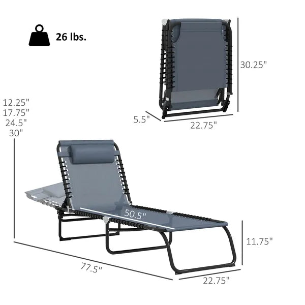 Folding Chaise Lounge Pool Chair, 4-Position Reclining Back, Mesh Seat, Patio Sun Tanning Chair for Beach, Yard, Patio, Gray - product image 3