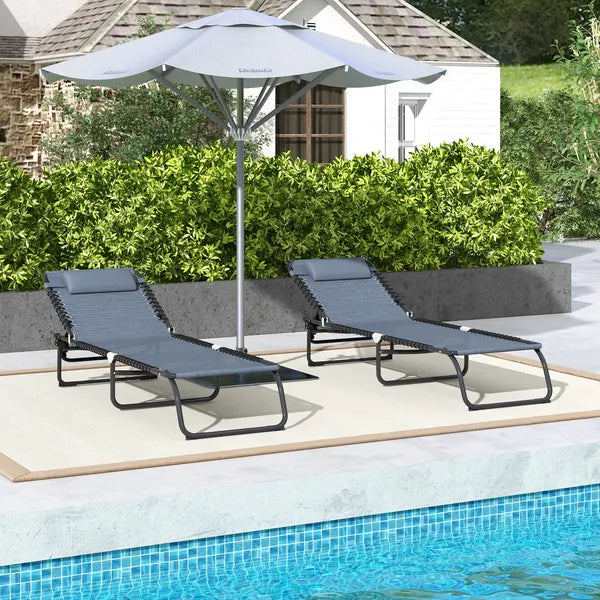 Folding Chaise Lounge Pool Chair, 4-Position Reclining Back, Mesh Seat, Patio Sun Tanning Chair for Beach, Yard, Patio, Gray - product image 7