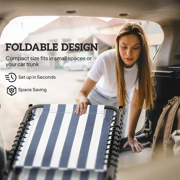 Folding Chaise Lounge Pool Chair with 4-Position Reclining Back, Pillow, Breathable Mesh and Bungee Seat, Blue and White - product image 6