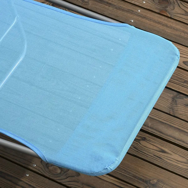 Outsunny Folding Chaise Lounge Pool Chairs, Set of 2 Outdoor Sun Tanning Chairs with Pillow, Reclining Back and Breathable Mesh for Beach, Patio, Blue - product image 9