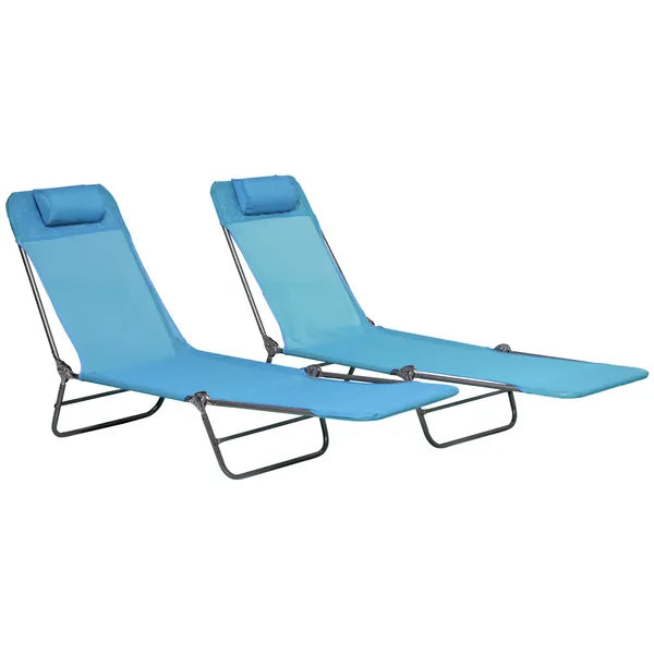 Outsunny Folding Chaise Lounge Pool Chairs, Set of 2 Outdoor Sun Tanning Chairs with Pillow, Reclining Back and Breathable Mesh for Beach, Patio, Blue - product image 11