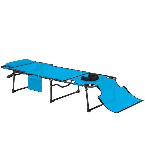 Folding Chaise Tanning Lounge Chair with 5-level Reclining Back, Reading Hole, Side Pocket, Headrest, Blue - product image 1
