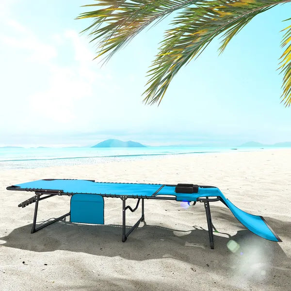 Folding Chaise Tanning Lounge Chair with 5-level Reclining Back, Reading Hole, Side Pocket, Headrest, Blue - product image 8