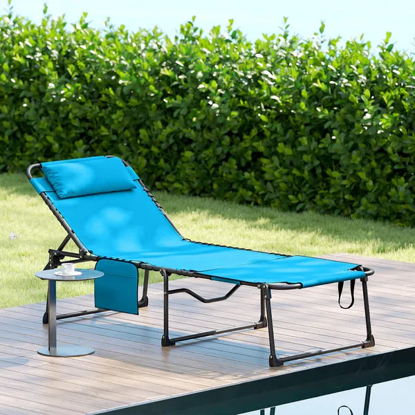Folding Chaise Tanning Lounge Chair with 5-level Reclining Back, Reading Hole, Side Pocket, Headrest, Blue - product image 9