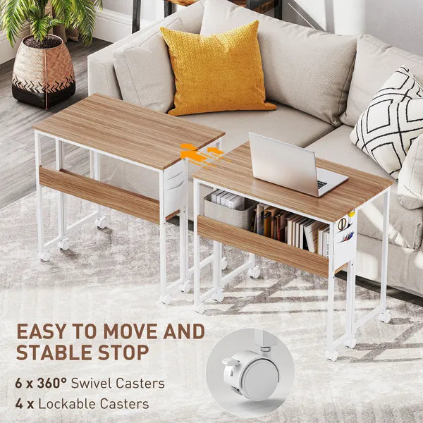 Folding Computer Desk, Foldable Desk with Storage Bag, Shelf and Wheels for Small Spaces, Home Office, Natural Wood - product image 6